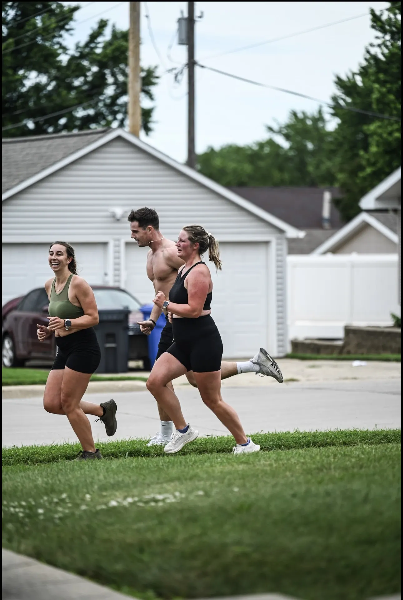 A group finishing an outdoor run